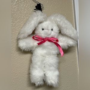 Pier 1 Imports Fluffy White Bunny Rabbit Long Fluffy Ears Plush Pink Ribbon